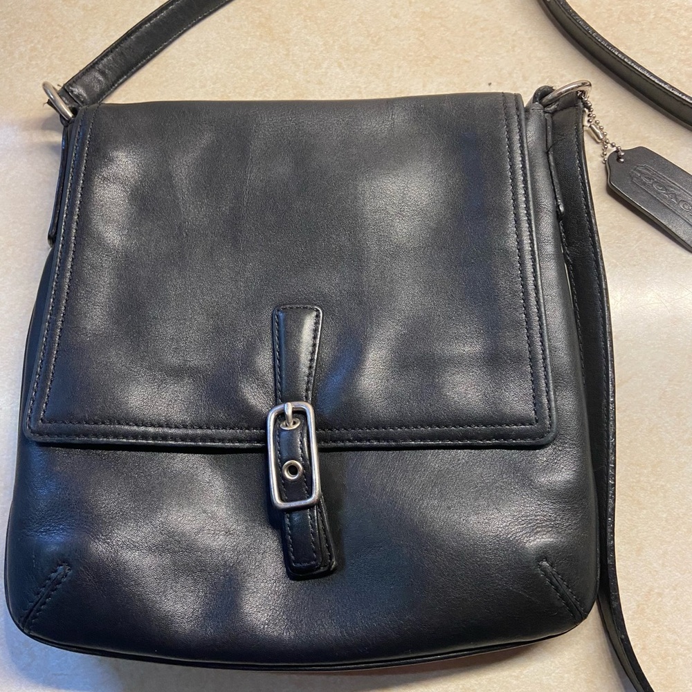 Vintage Coach Bag Black Leather Crossbody Slim Purse Minimalist
